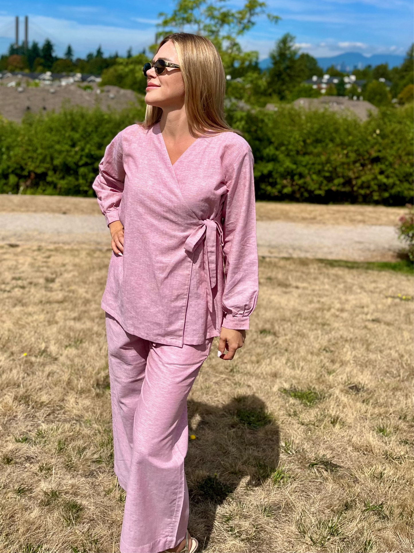 "Yaas" linen wrap shirt