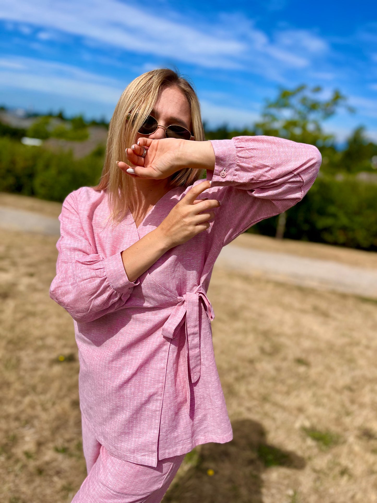 "Yaas" linen wrap shirt
