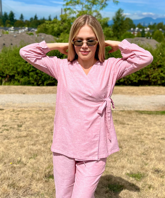 "Yaas" linen wrap shirt