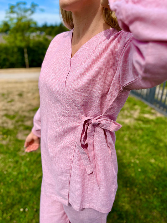 "Yaas" linen wrap shirt